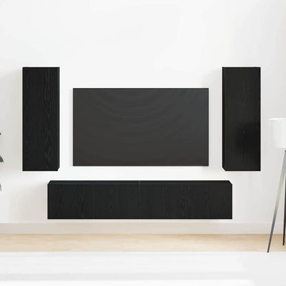 4 Piece TV Cabinet Set - Wall-mounted Black Oak Engineered Wood
