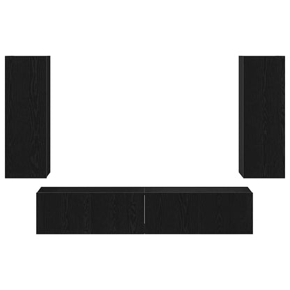 4 Piece TV Cabinet Set - Wall-mounted Black Oak Engineered Wood