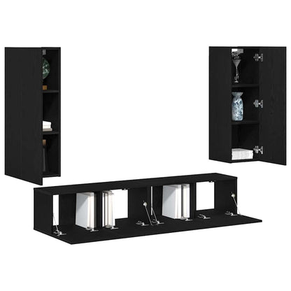 4 Piece TV Cabinet Set - Wall-mounted Black Oak Engineered Wood