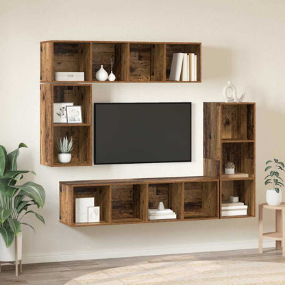 TV Cabinet Set Wall-mounted 4 pcs Old Wood Engineered Wood