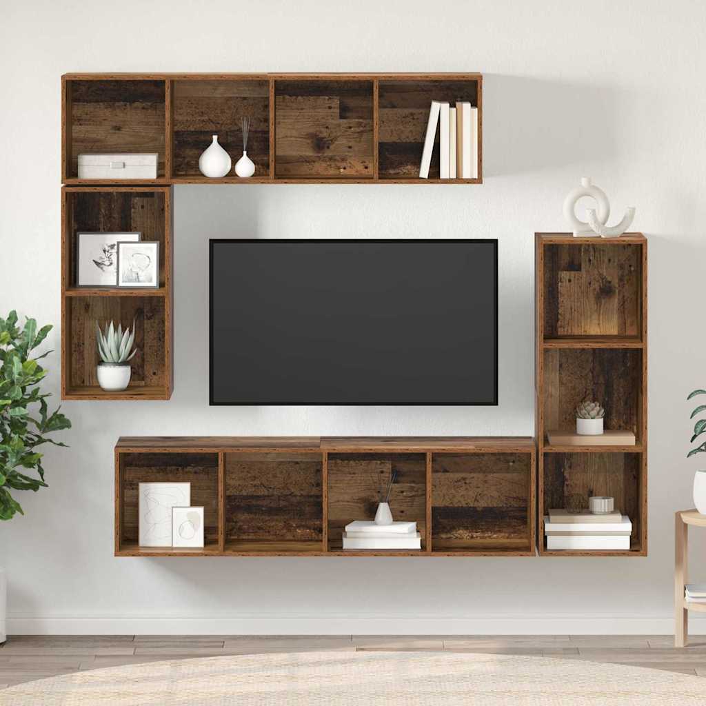 TV Cabinet Set Wall-mounted 4 pcs Old Wood Engineered Wood