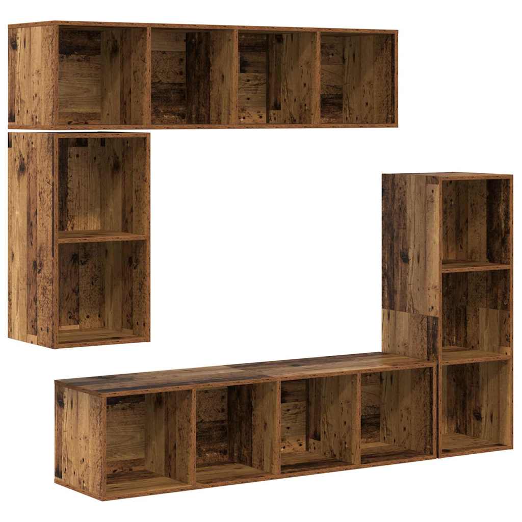 TV Cabinet Set Wall-mounted 4 pcs Old Wood Engineered Wood