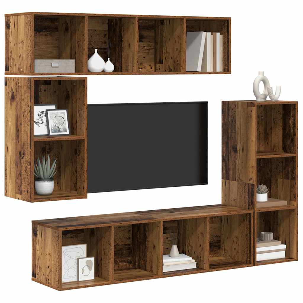 TV Cabinet Set Wall-mounted 4 pcs Old Wood Engineered Wood