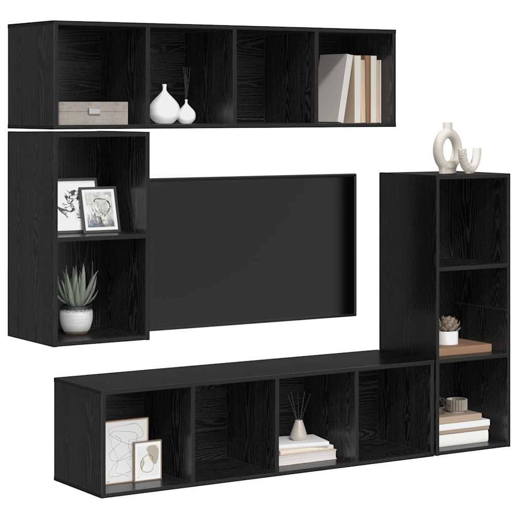 TV Cabinet Set Wall-mounted 4 pcs Black oak 37 x 37 x 142.5 cm