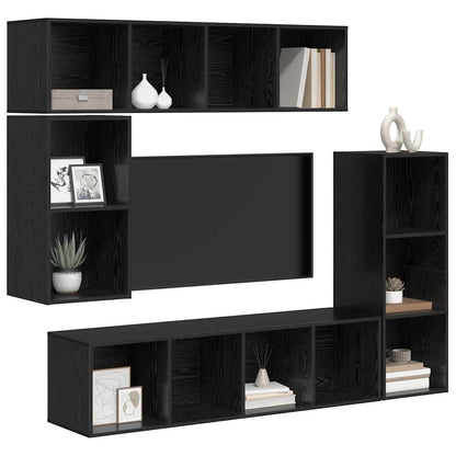 TV Cabinet Set Wall-mounted 4 pcs Black oak 37 x 37 x 142.5 cm