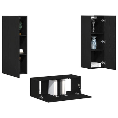 4 Piece TV Cabinet Set Black Oak Engineered Wood