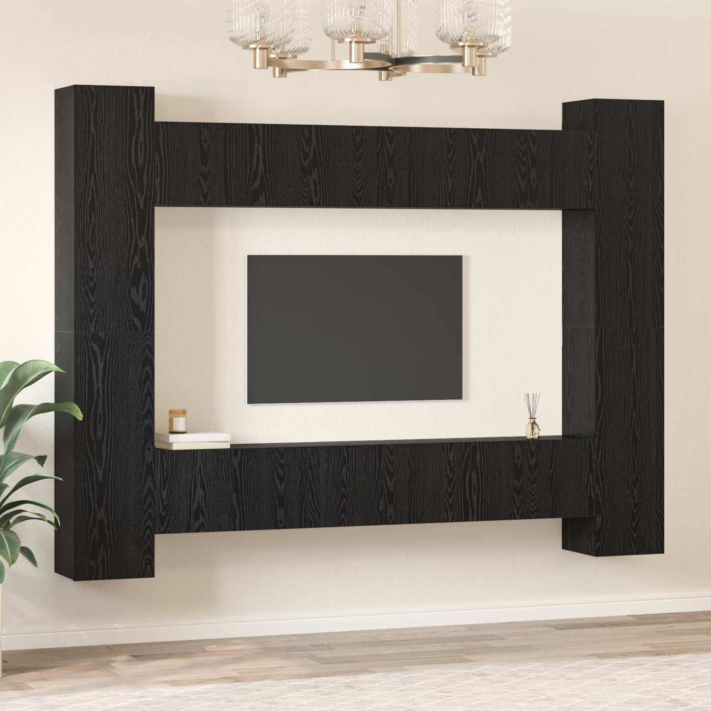 TV Cabinet Set Wall-mounted 10 pcs Black Oak 30.5 x 30 x 90 cm