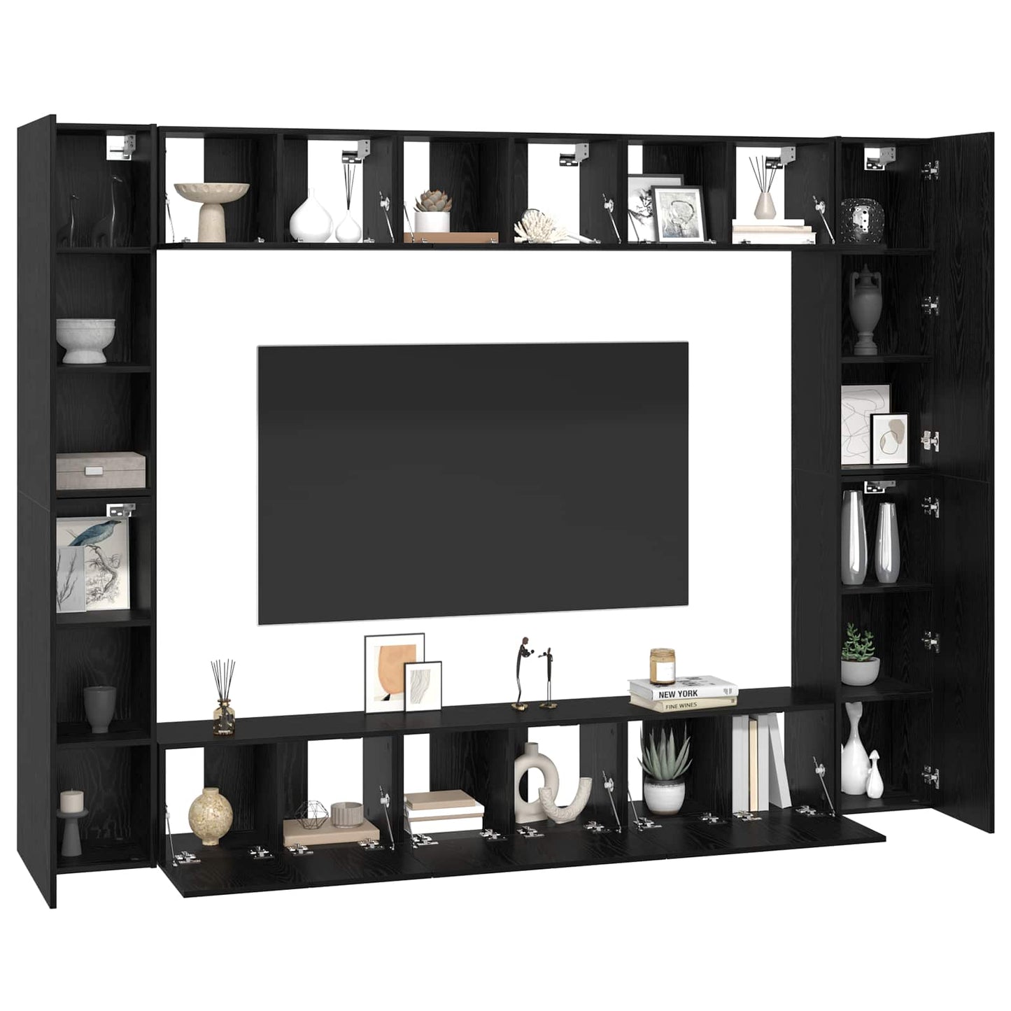 TV Cabinet Set Wall-mounted 10 pcs Black Oak 30.5 x 30 x 90 cm