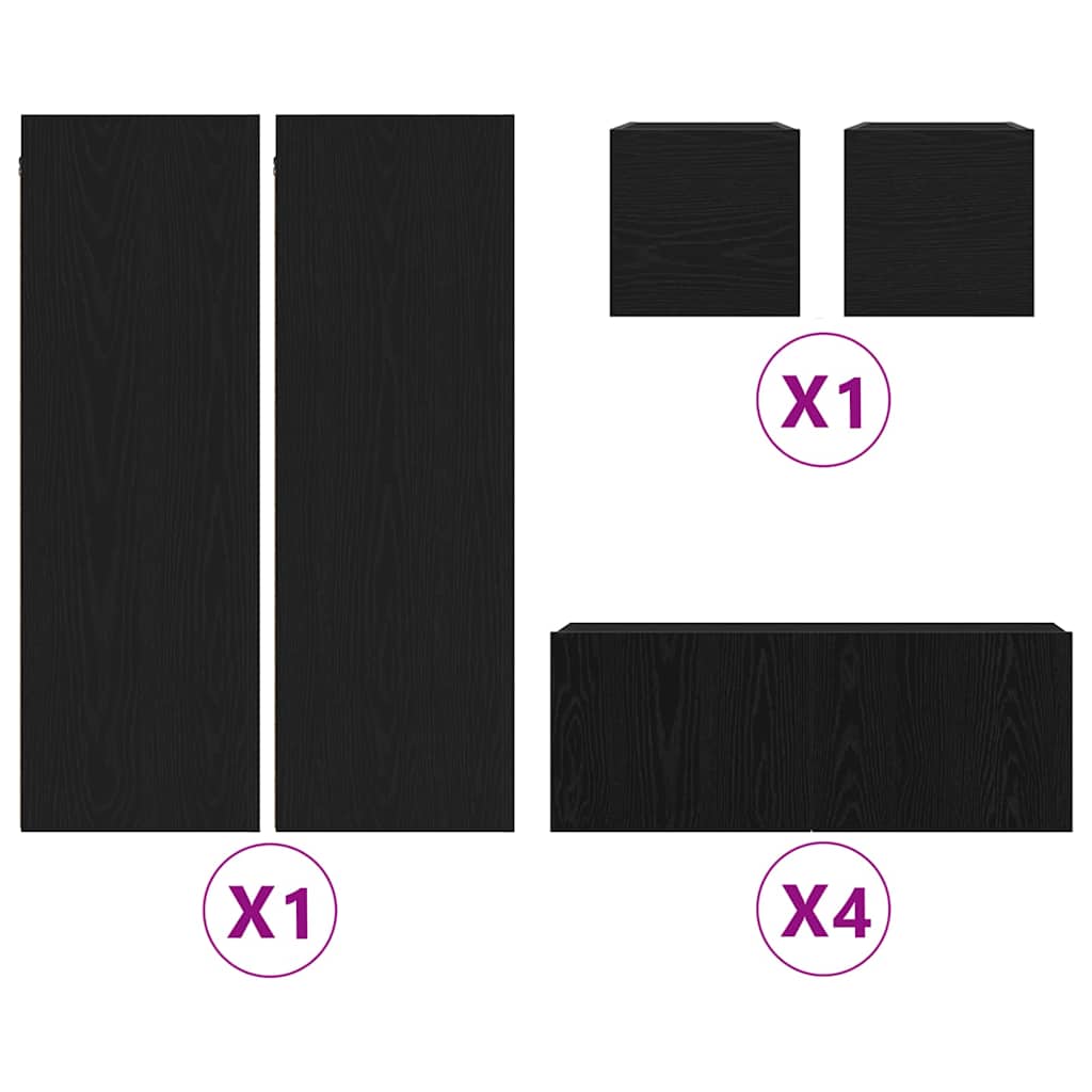 TV Cabinet Set 8 pcs Black oak 190.5 x 28.5 x 151 cm