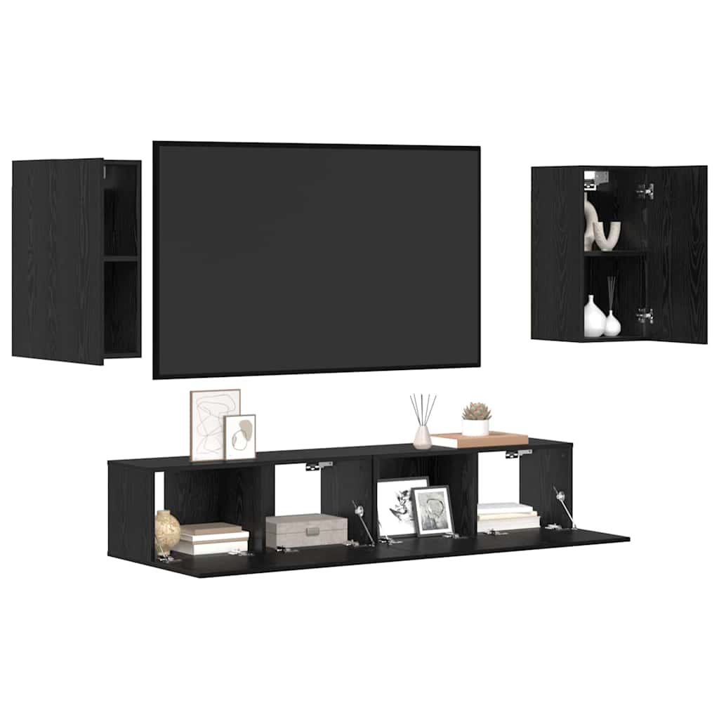 TV Cabinet Set 4 pcs Black oak 80 x 30 x 30 cm Engineered Wood