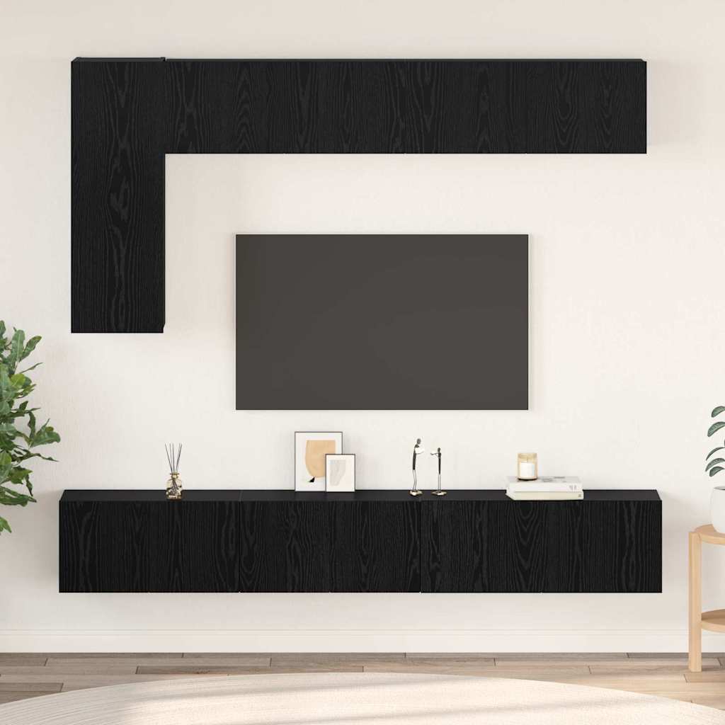 TV Cabinet Set Wall-mounted 6 pcs Black oak Engineered Wood