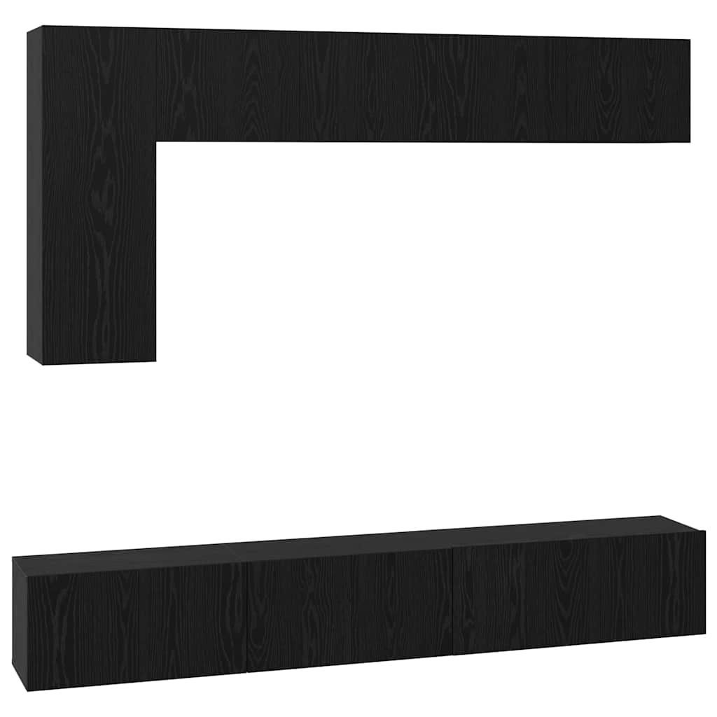 TV Cabinet Set Wall-mounted 6 pcs Black oak Engineered Wood