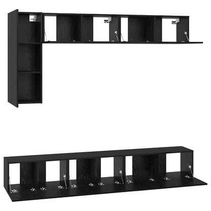 TV Cabinet Set Wall-mounted 6 pcs Black oak Engineered Wood