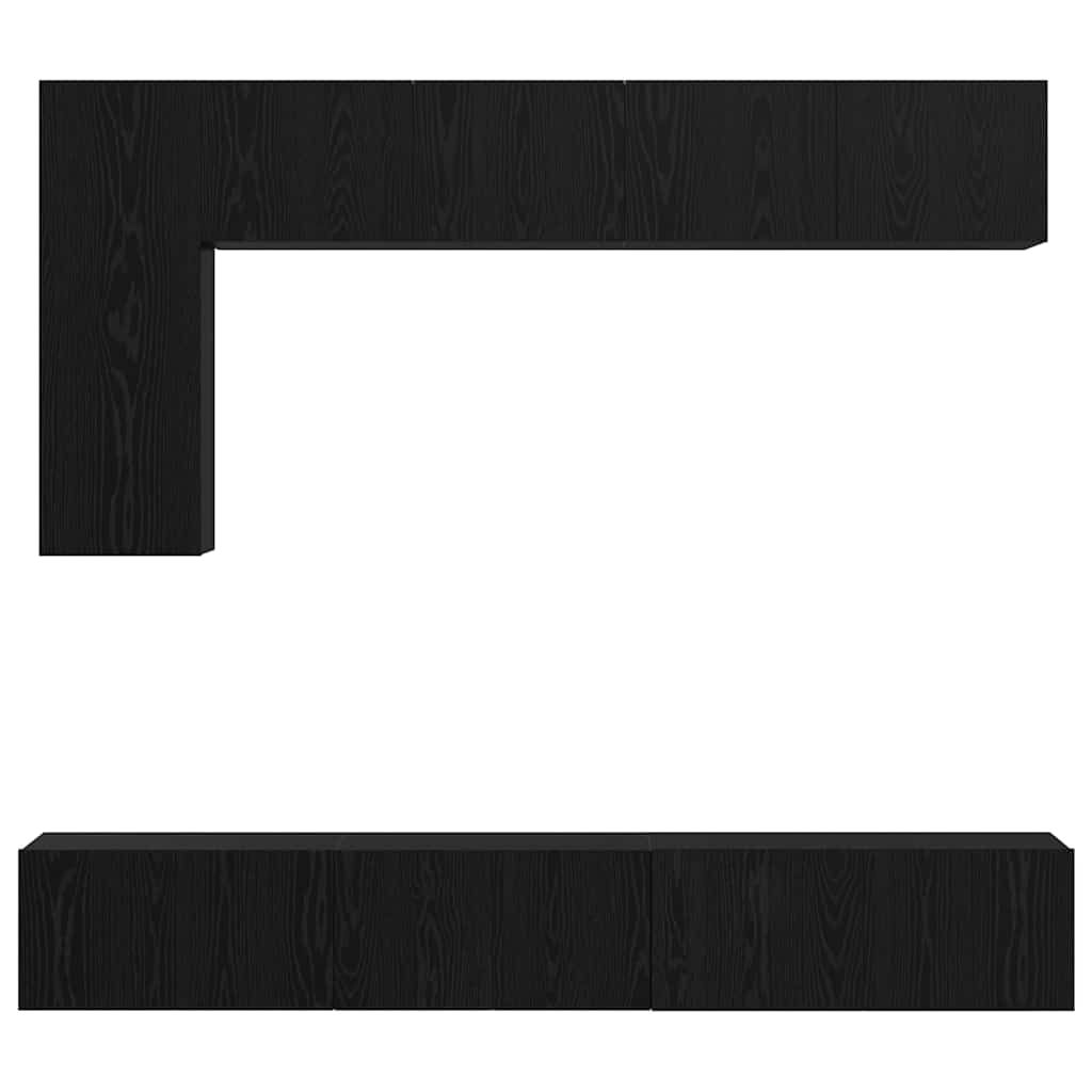 TV Cabinet Set Wall-mounted 6 pcs Black oak Engineered Wood