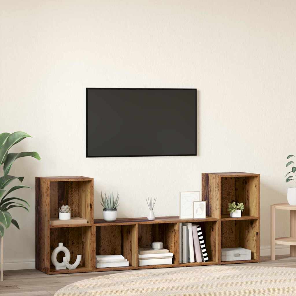 TV Cabinet Set Wall-mounted 3 pcs Brown Engineered Wood
