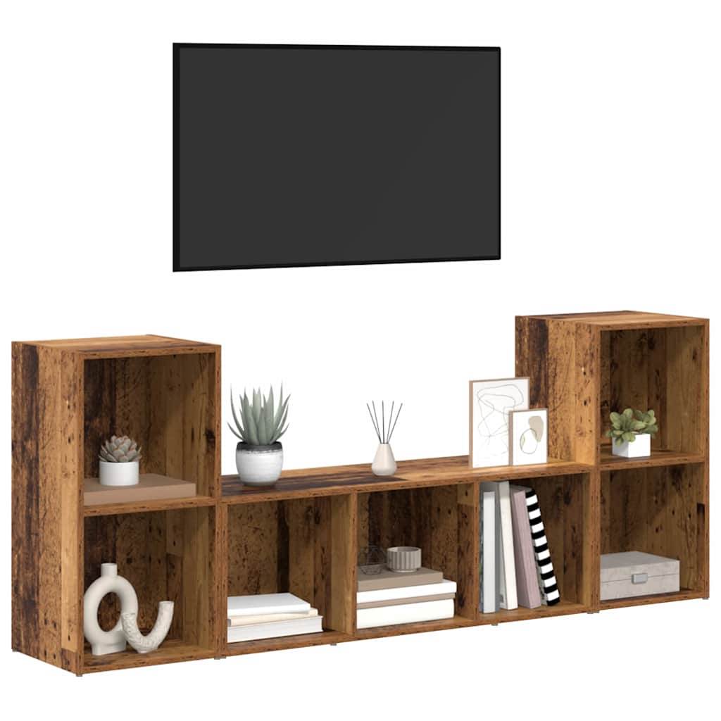 TV Cabinet Set Wall-mounted 3 pcs Brown Engineered Wood
