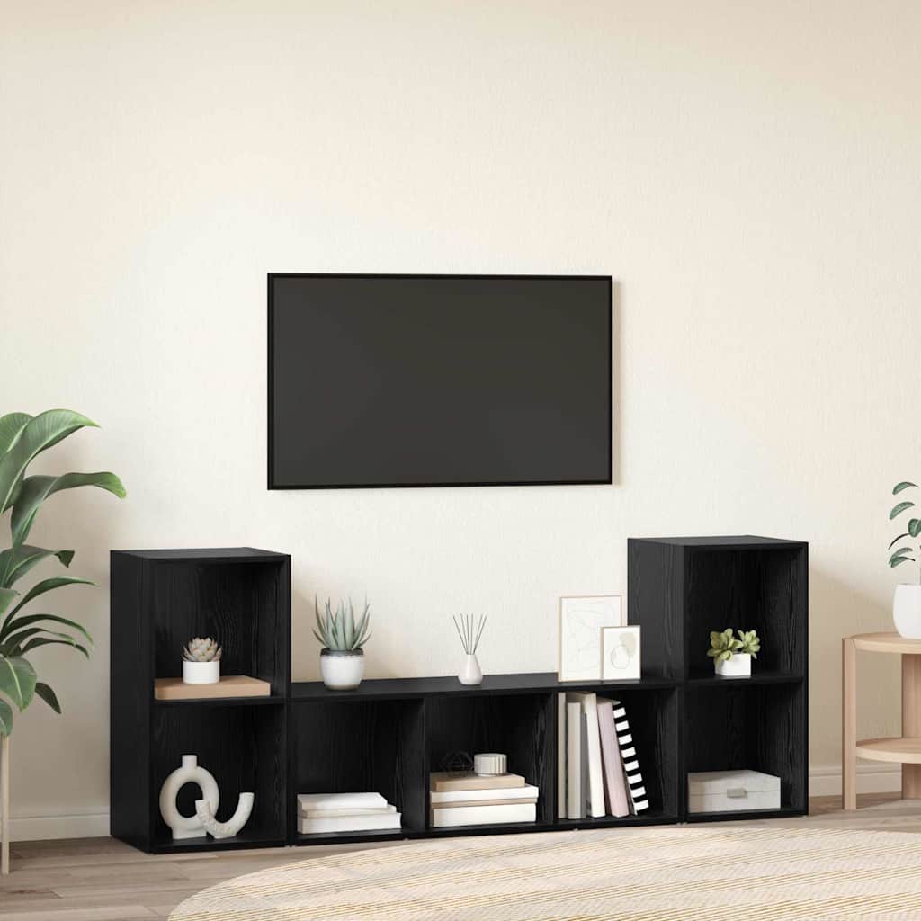 TV Cabinet 3 pcs Black 107 x 35 x 37 cm Engineered Wood