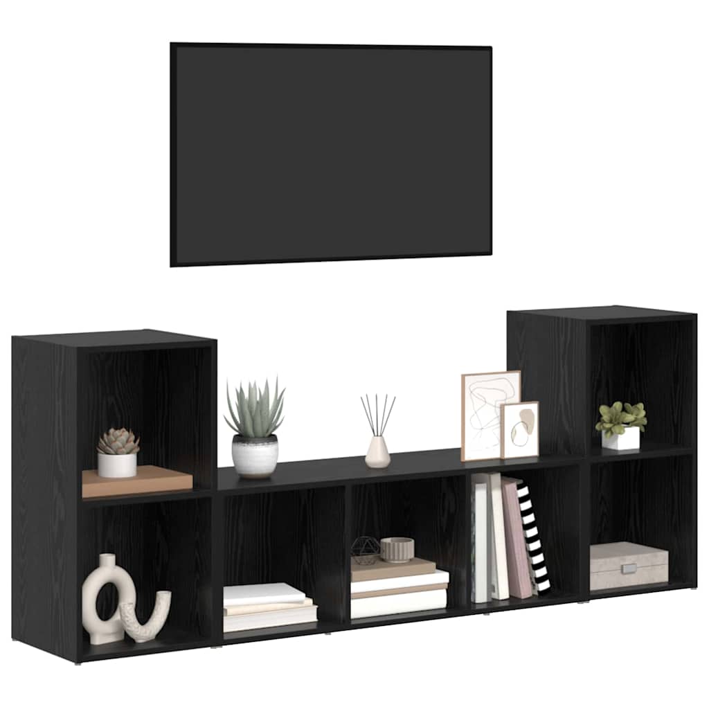 TV Cabinet 3 pcs Black 107 x 35 x 37 cm Engineered Wood