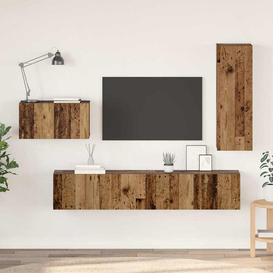 TV Cabinet Set 4 pcs Old wood 30.5 x 30 x 90 cm Engineered wood