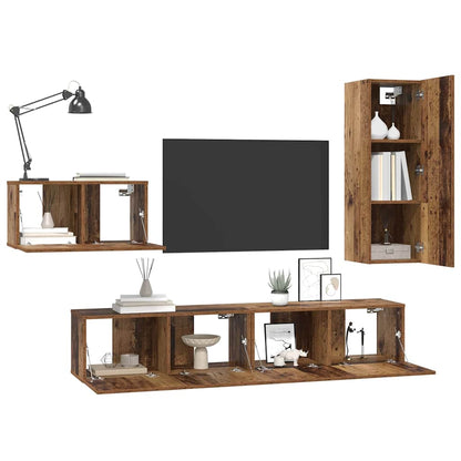 TV Cabinet Set 4 pcs Old wood 30.5 x 30 x 90 cm Engineered wood