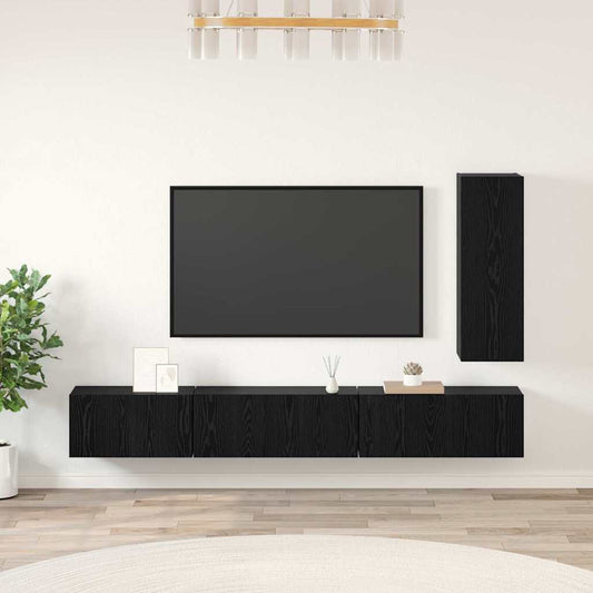 TV Cabinet Set Wall-mounted 4 pcs Black oak 30.5 x 30 x 90 cm