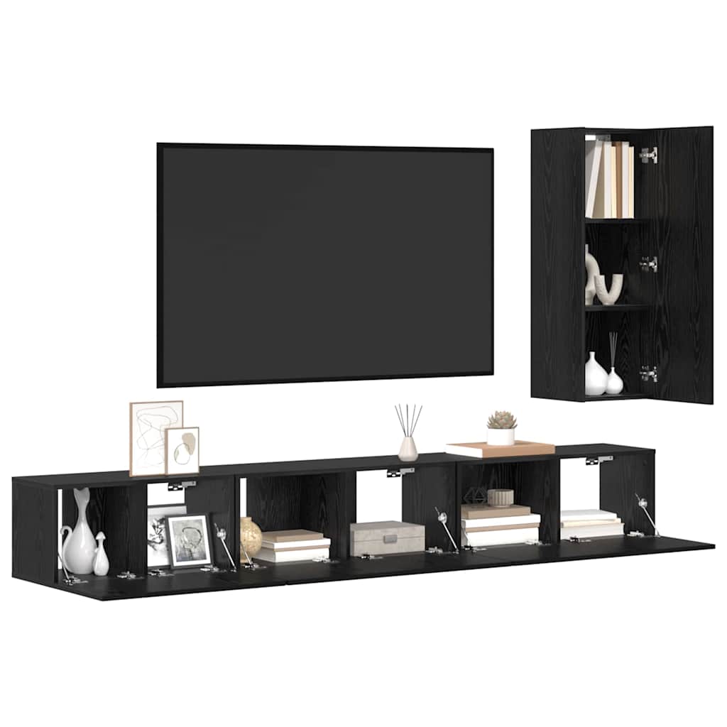 TV Cabinet Set Wall-mounted 4 pcs Black oak 30.5 x 30 x 90 cm