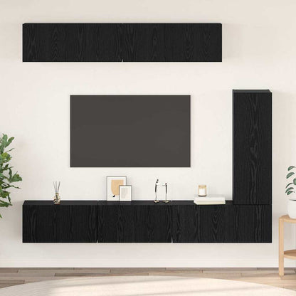 TV Cabinet Set Wall-mounted 6 pcs Black oak Engineered Wood