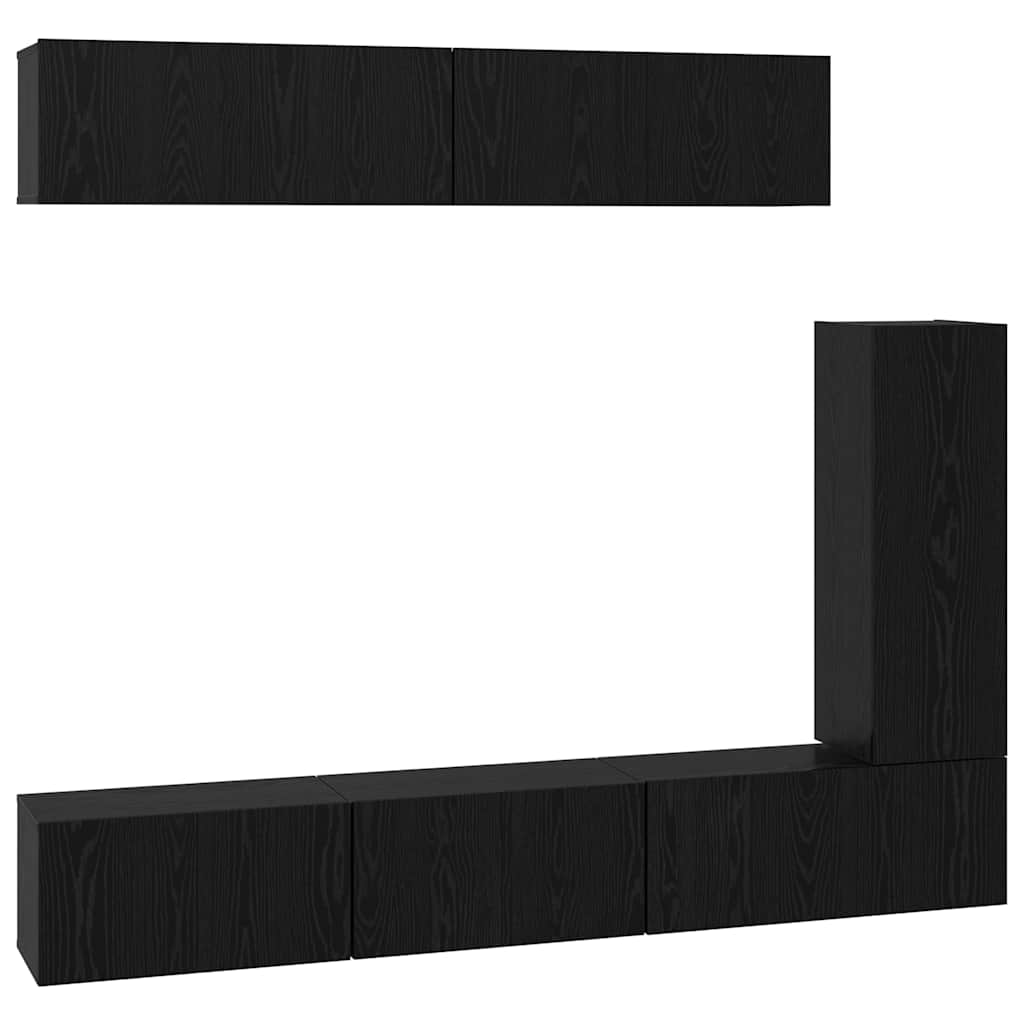 TV Cabinet Set Wall-mounted 6 pcs Black oak Engineered Wood