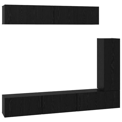 TV Cabinet Set Wall-mounted 6 pcs Black oak Engineered Wood