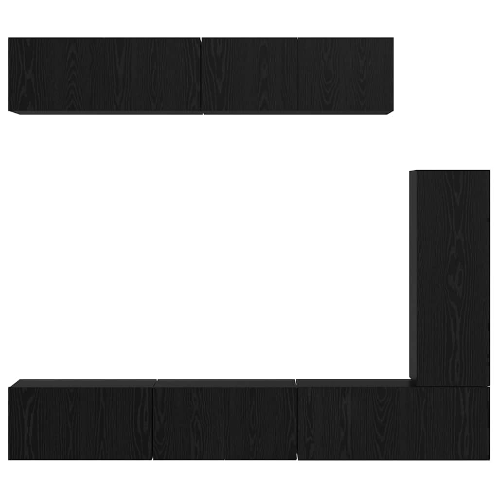 TV Cabinet Set Wall-mounted 6 pcs Black oak Engineered Wood