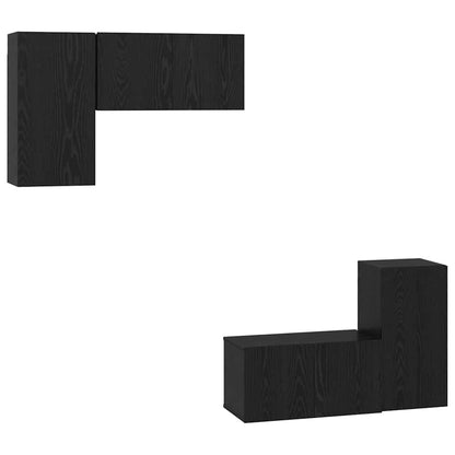 TV Cabinet Set Wall-mounted 4 pcs Black Oak Engineered Wood