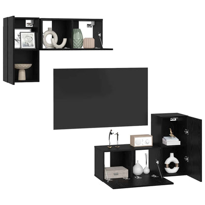TV Cabinet Set Wall-mounted 4 pcs Black Oak Engineered Wood
