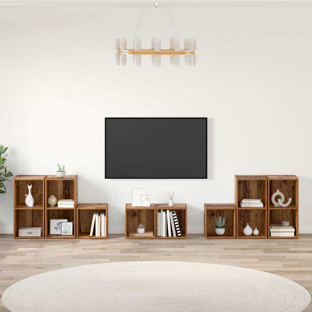TV Cabinet Set Wall-mounted 8 pcs Old Wood Engineered Wood