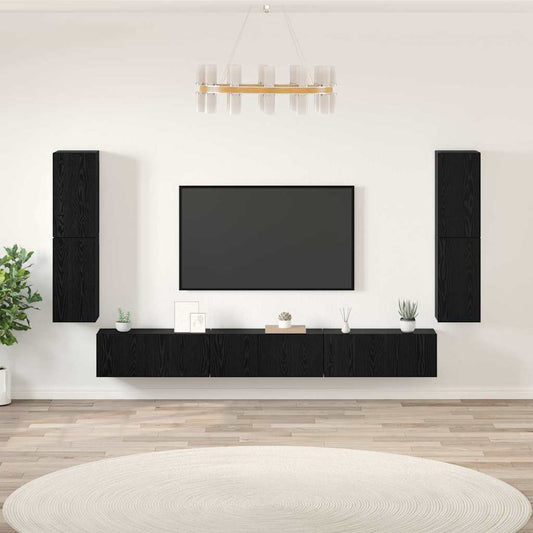 TV Cabinet Set Black oak Engineered wood