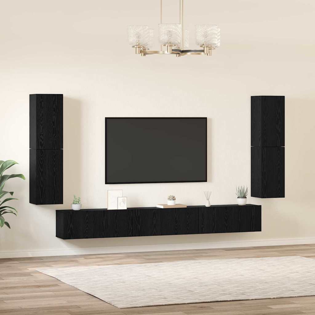 TV Cabinet Set Black oak Engineered wood