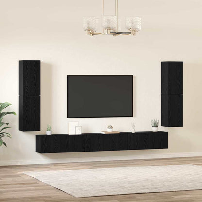 TV Cabinet Set Black oak Engineered wood
