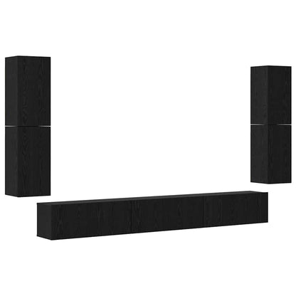 TV Cabinet Set Black oak Engineered wood