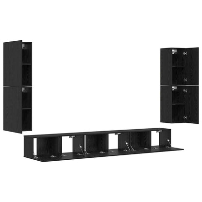 TV Cabinet Set Black oak Engineered wood