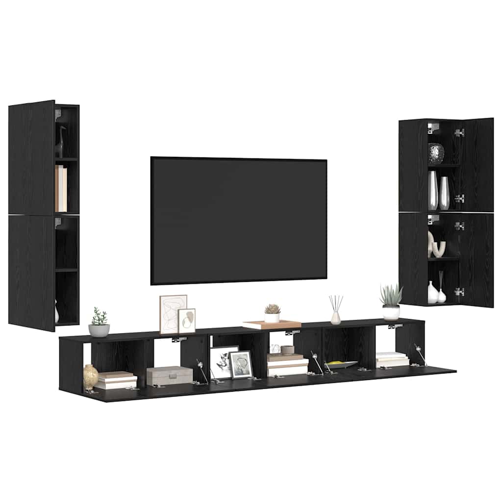TV Cabinet Set Black oak Engineered wood