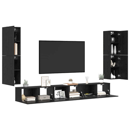 TV Cabinet Set Black oak Engineered wood