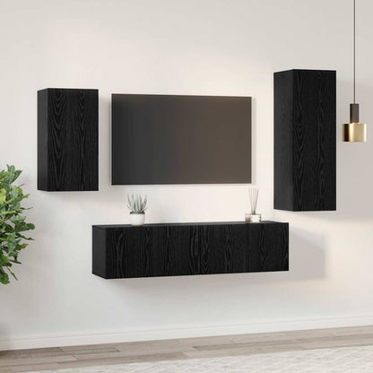 TV Cabinet Set Wall-mounted 4 pcs Black oak 30.5 x 30 x 90 cm