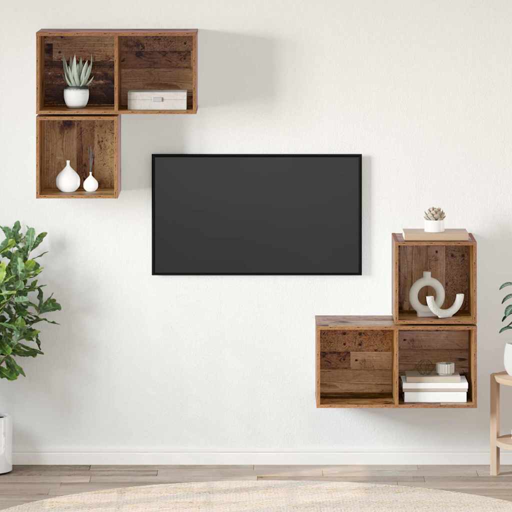 TV Cabinet Set Wall-mounted 4 pcs Old Wood Engineered Wood
