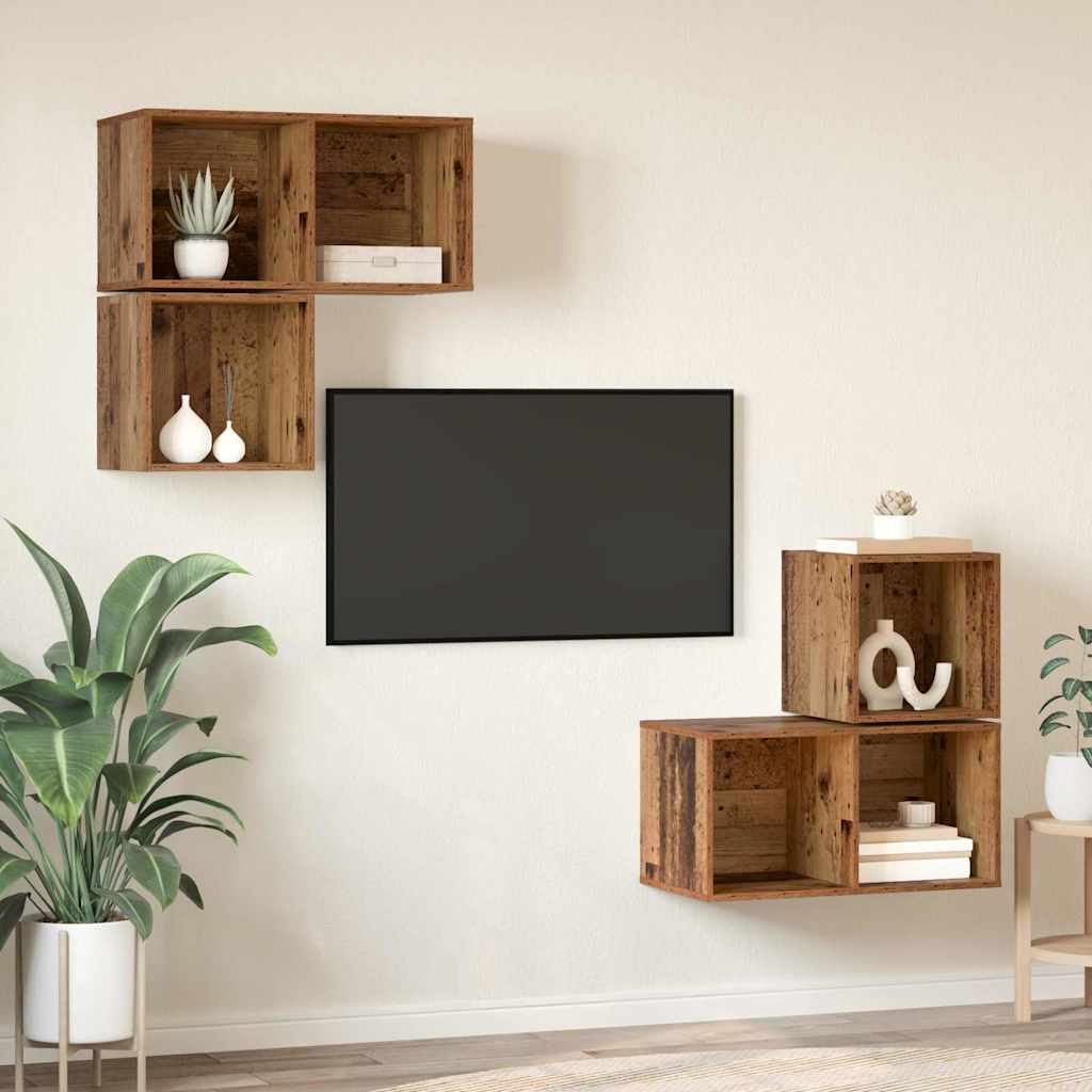 TV Cabinet Set Wall-mounted 4 pcs Old Wood Engineered Wood