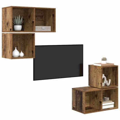 TV Cabinet Set Wall-mounted 4 pcs Old Wood Engineered Wood