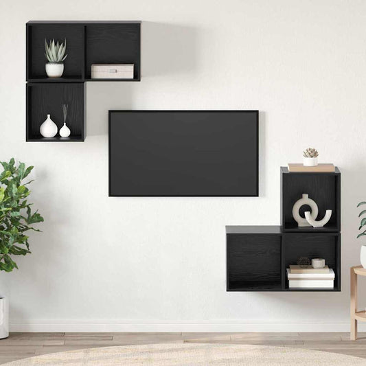 TV Cabinet Set Wall-mounted 4 pcs Black Oak Engineered Wood