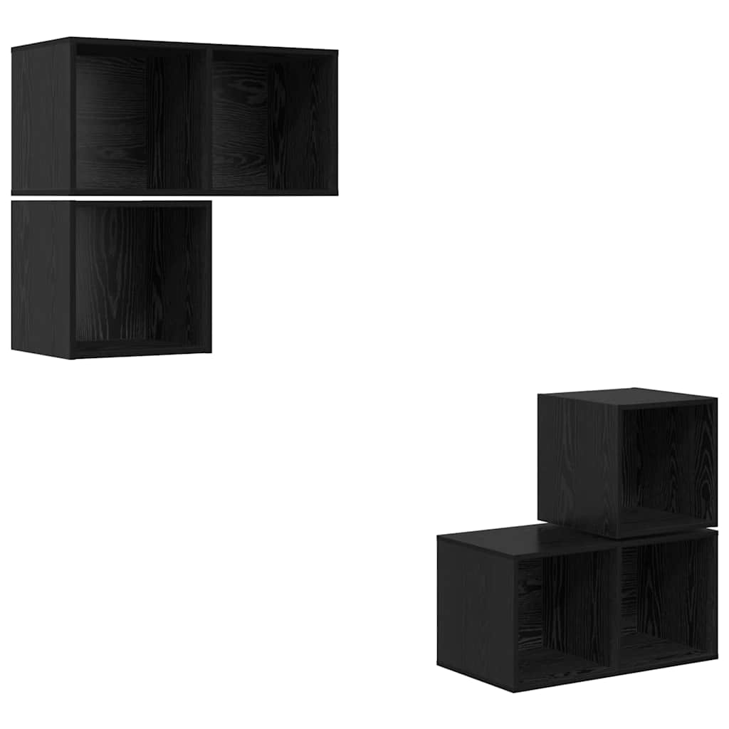 TV Cabinet Set Wall-mounted 4 pcs Black Oak Engineered Wood