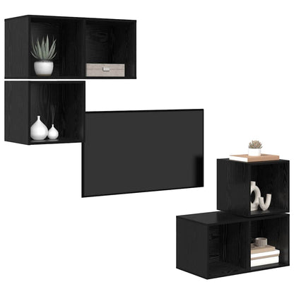 TV Cabinet Set Wall-mounted 4 pcs Black Oak Engineered Wood