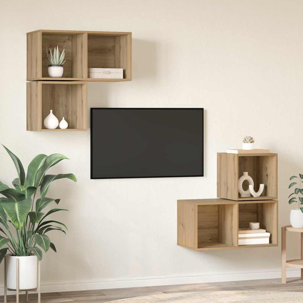 TV Cabinet Set Wall-mounted 4 pcs Artisan Oak Engineered Wood