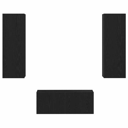 3 Piece TV Cabinet Set Wall-mounted Black Oak Engineered Wood