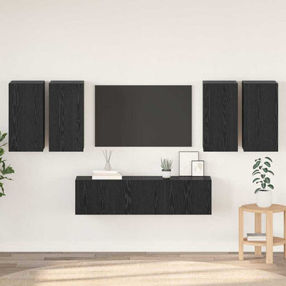 TV Cabinet Set Wall-mounted 6 pcs Black Oak Engineered Wood